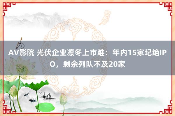 AV影院 光伏企业凛冬上市难：年内15家圮绝IPO，剩余列队不及20家