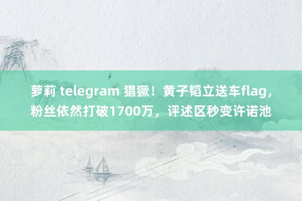 萝莉 telegram 猖獗！黄子韬立送车flag，粉丝依然打破1700万，评述区秒变许诺池