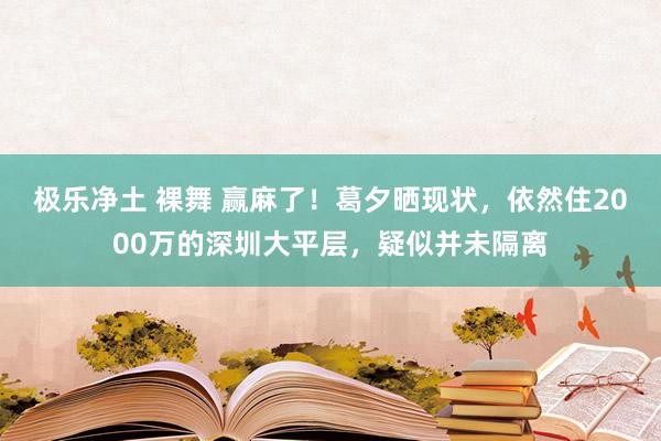 极乐净土 裸舞 赢麻了！葛夕晒现状，依然住2000万的深圳大平层，疑似并未隔离